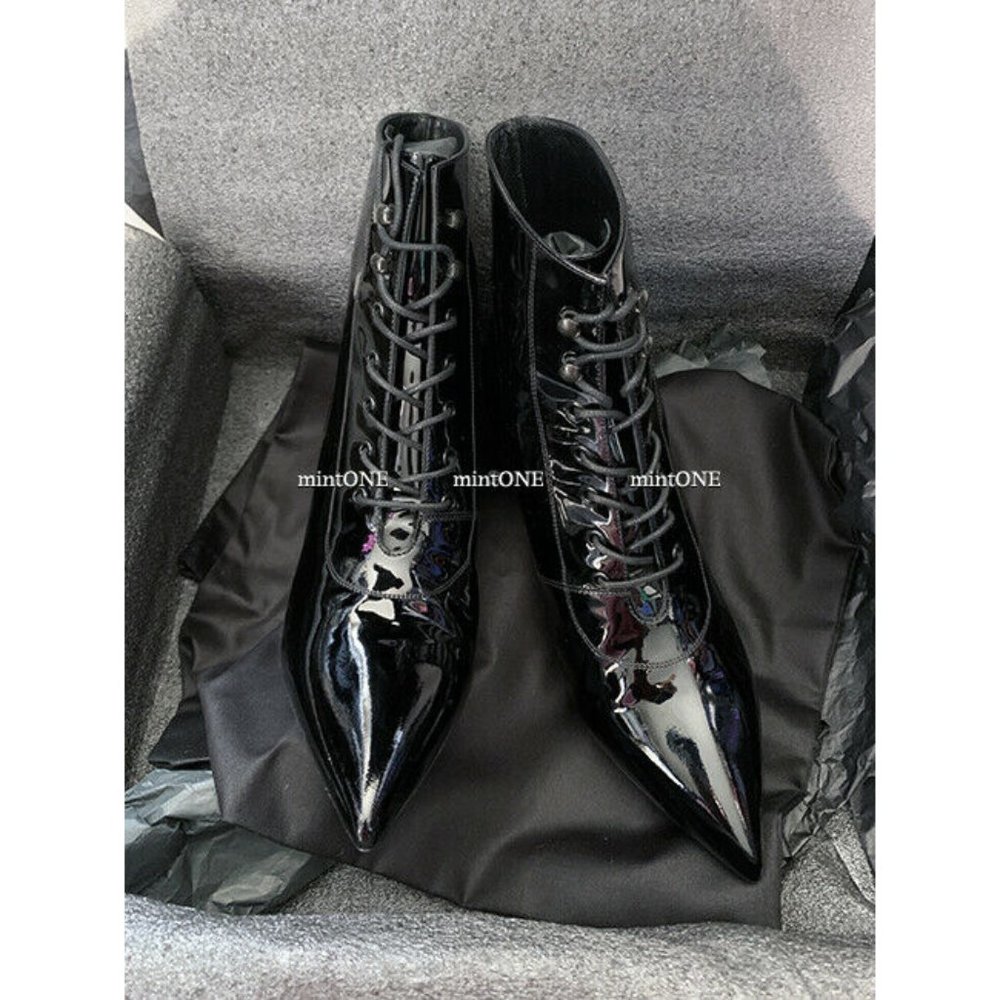 NEW saint laurent black patent leather cat boots size 37 - Picture 2 of 5